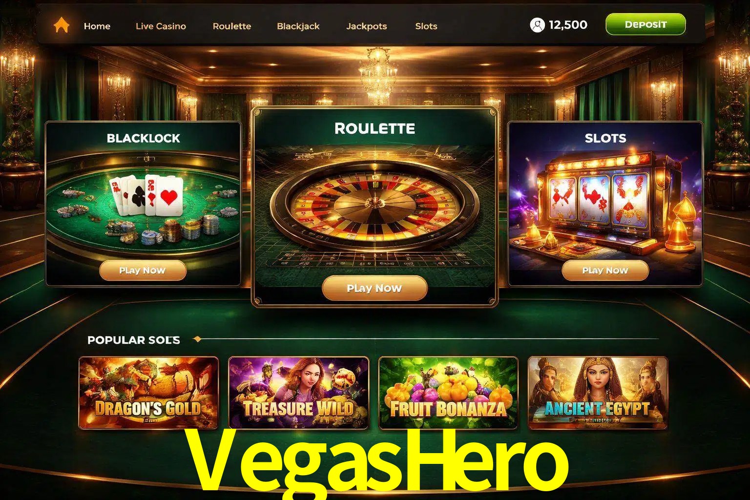 Vista de la plataforma VegasHero Casino mostrando categorías organizadas de juegos en línea